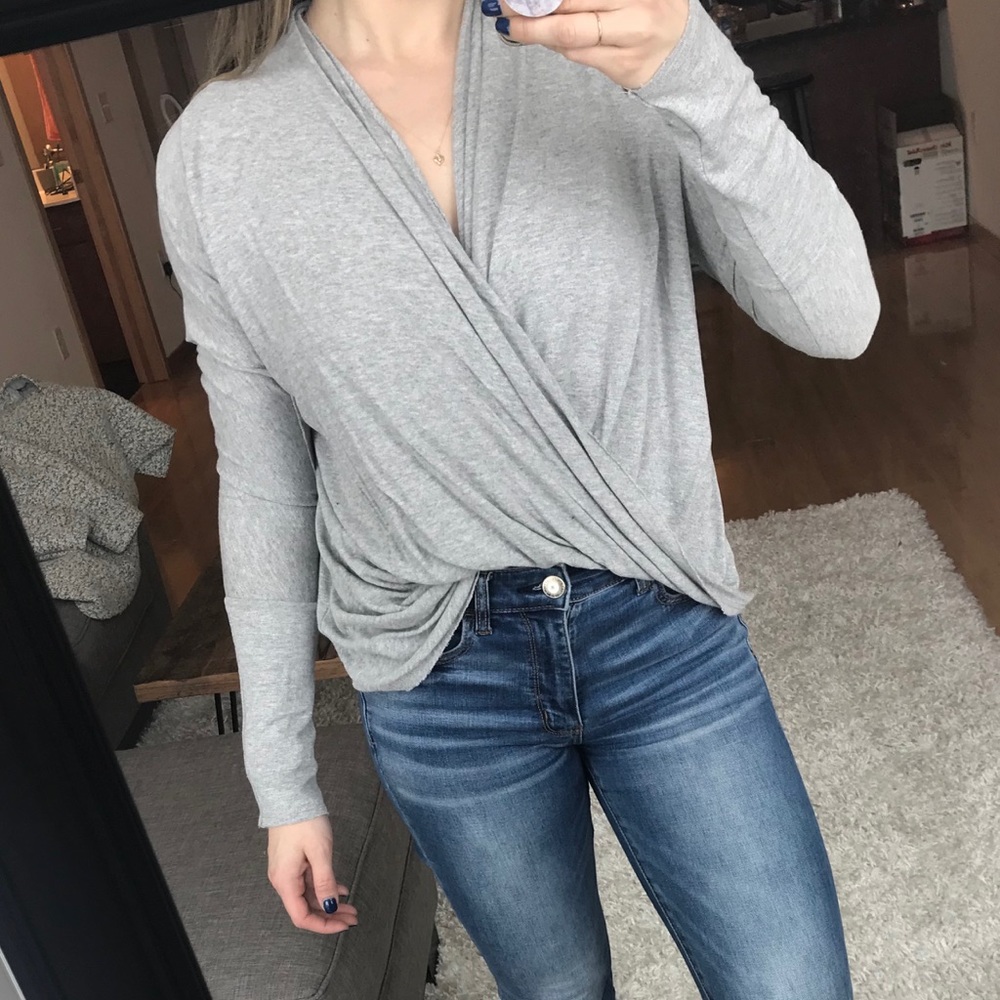 Gray Cross-Front Long Sleeve